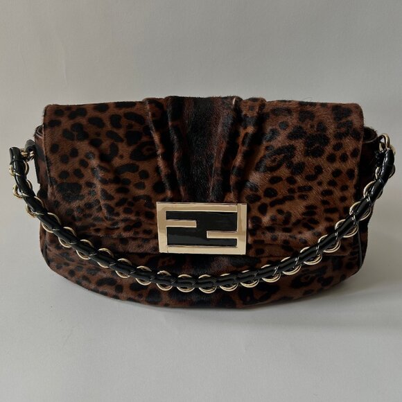 FENDI CHEETAH LEOPARD PONY HAIR MIA FLAP MAMA FOREVER - Picture 1 of 16